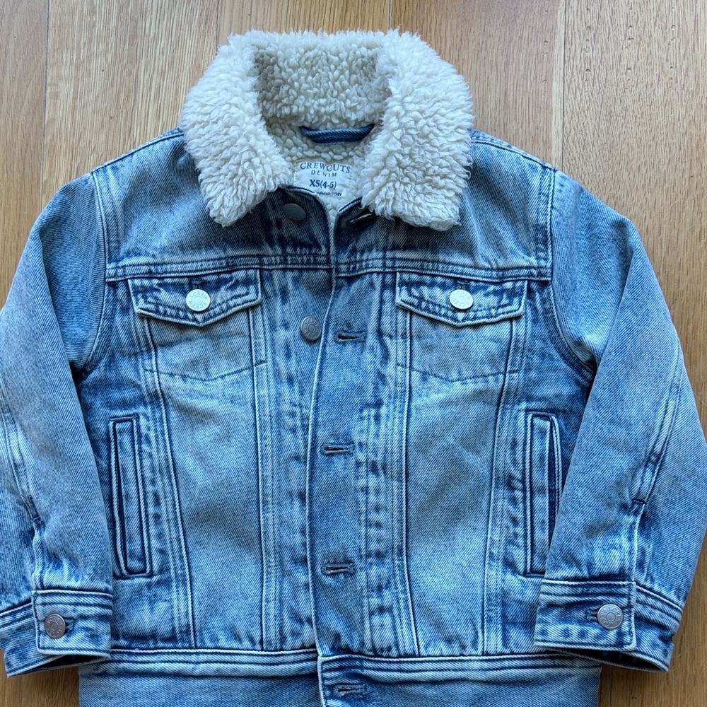Crewcuts Kids Denim Jacket with Sherpa Collar and lining - Light Blue